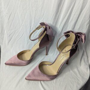 Jessica Simpson Mauve Satin Bow Heels Size 10 Ankle Strap Pointed Toe